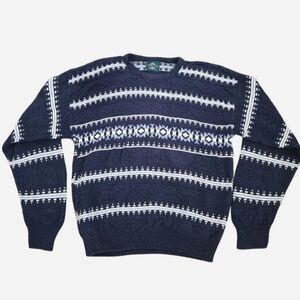 Vintage 90s Jantzen Mens Blue Textured Aztec Grandpa Sweater